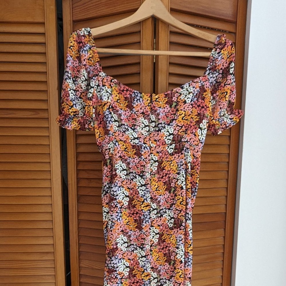 Park & Fifth Floral Midi Dress in Pink, Orange, White, Brown